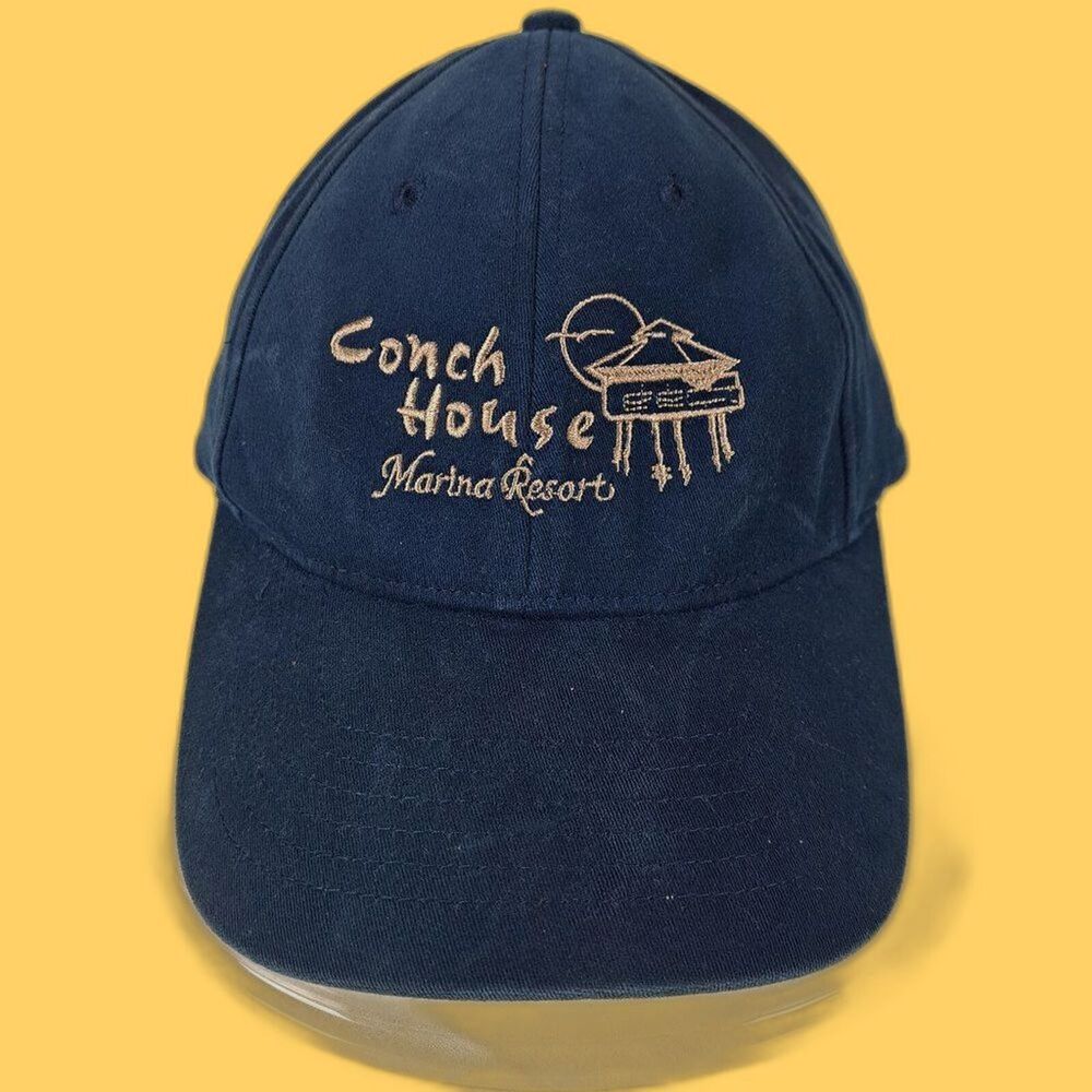 Nu-Fit Conch House Marina Resort Baseball Cap Stretch Solid Blue 90s Theme